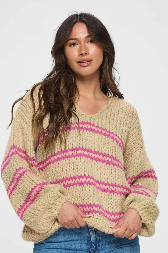 Two Tone Pink Striped Sweater