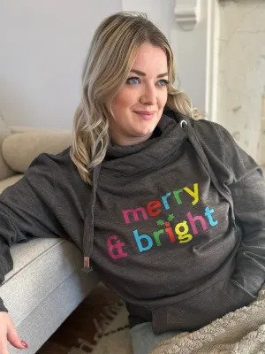 Vibrant 'Merry & Bright' Christmas Luxe Hoodie - Charcoal