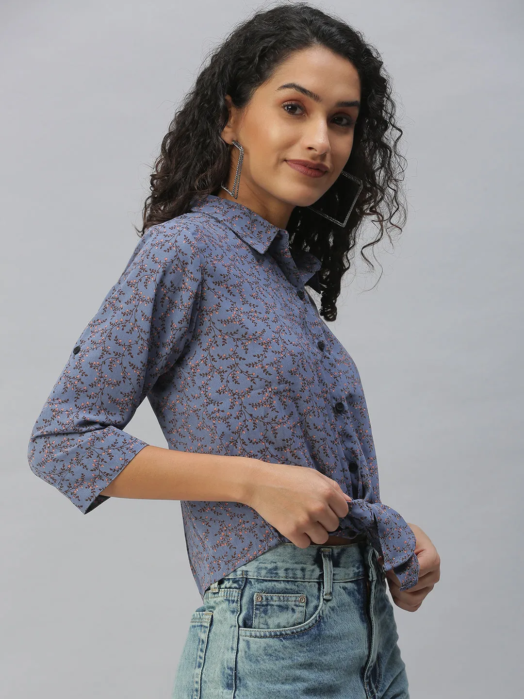 Women Blue Floral Shirt