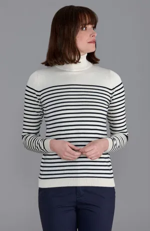 Womens Ultra Fine Cotton Roll Neck Breton Jumper