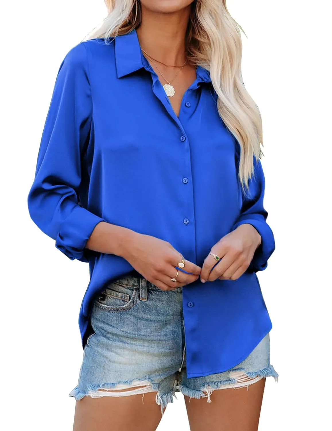 Zeagoo Blouses for Women Silk Button Down Shirts