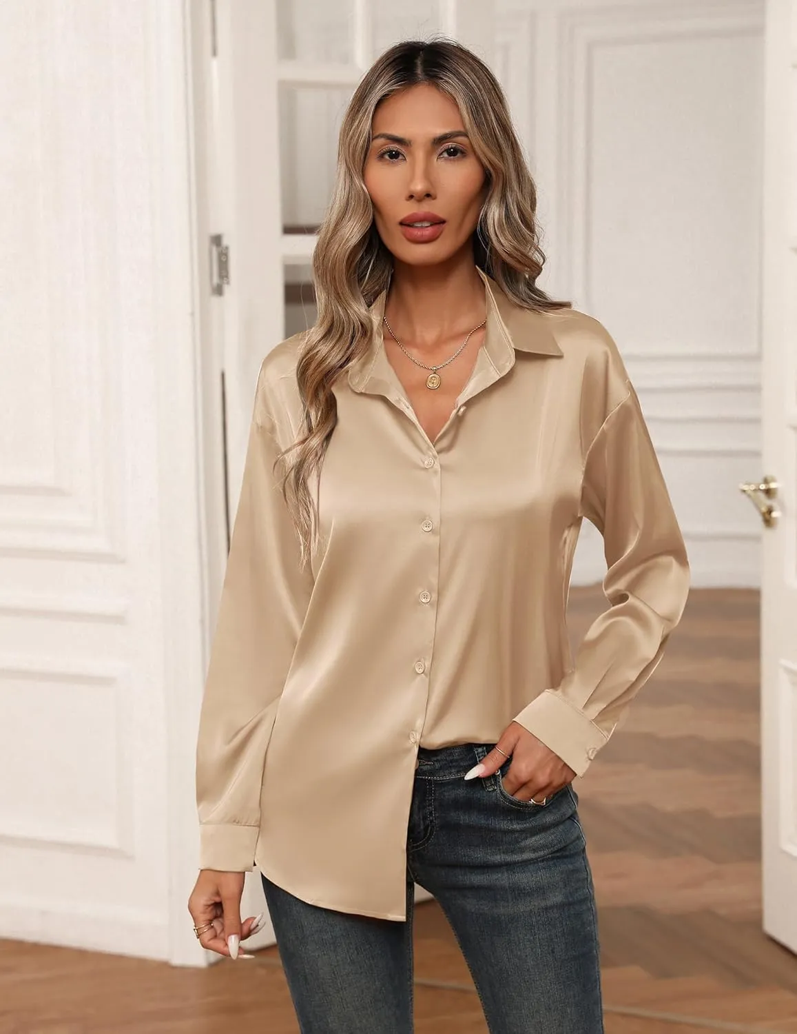 Zeagoo Blouses for Women Silk Button Down Shirts