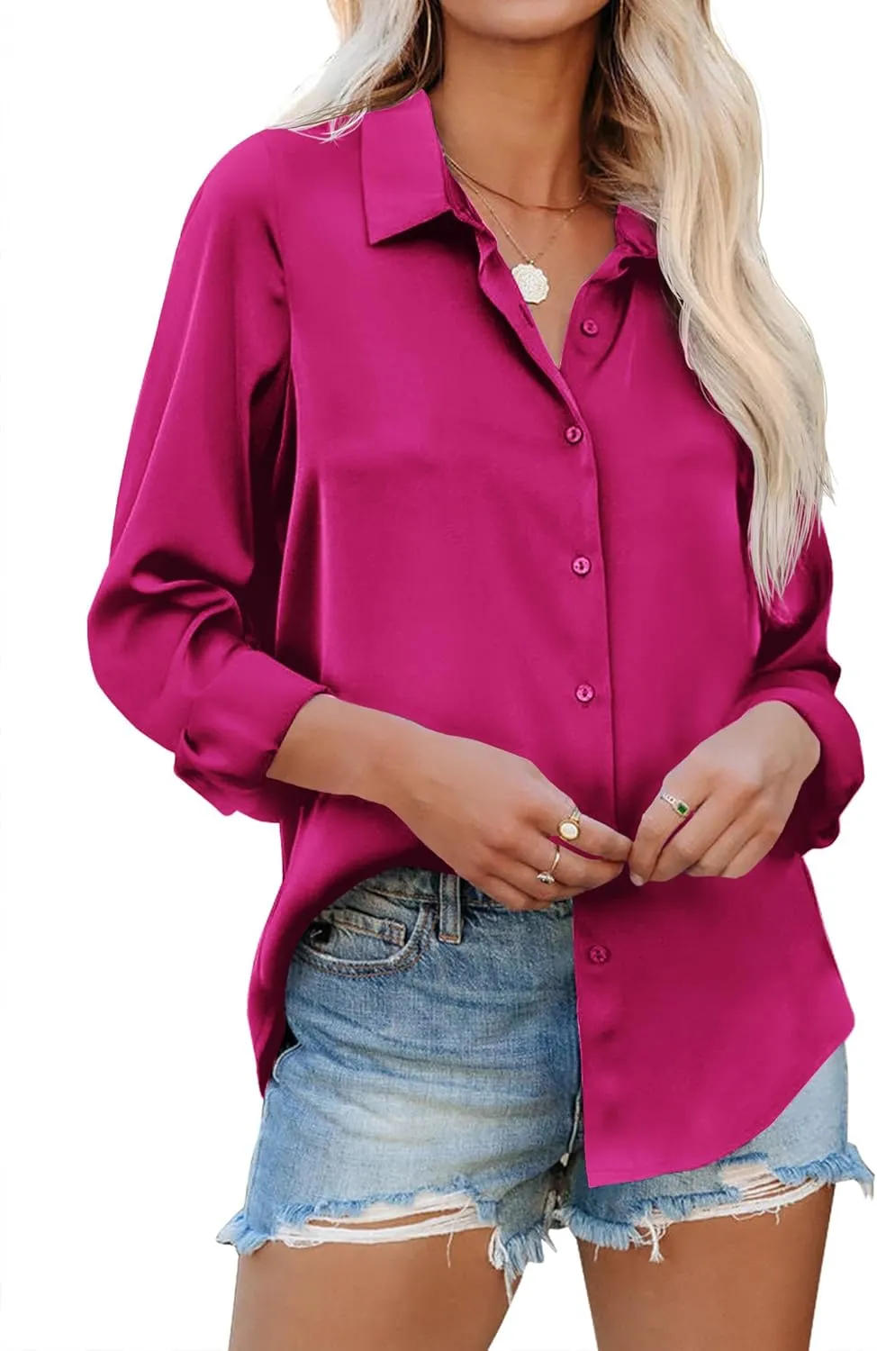 Zeagoo Blouses for Women Silk Button Down Shirts