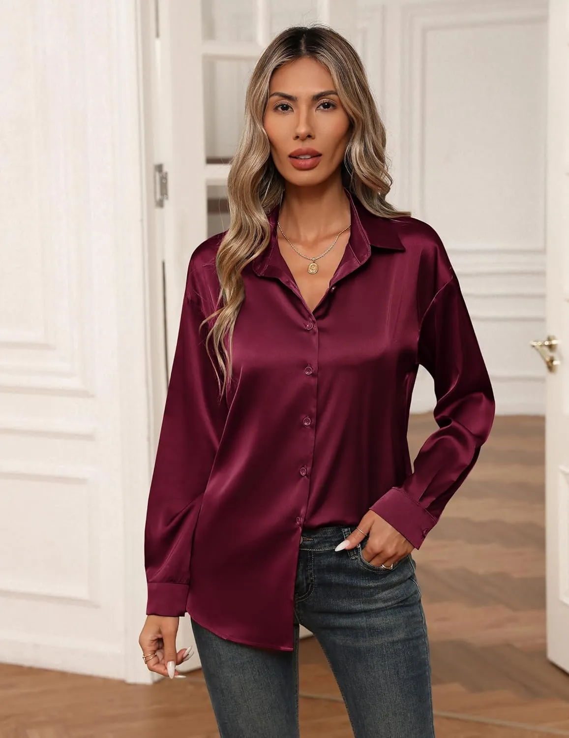 Zeagoo Blouses for Women Silk Button Down Shirts