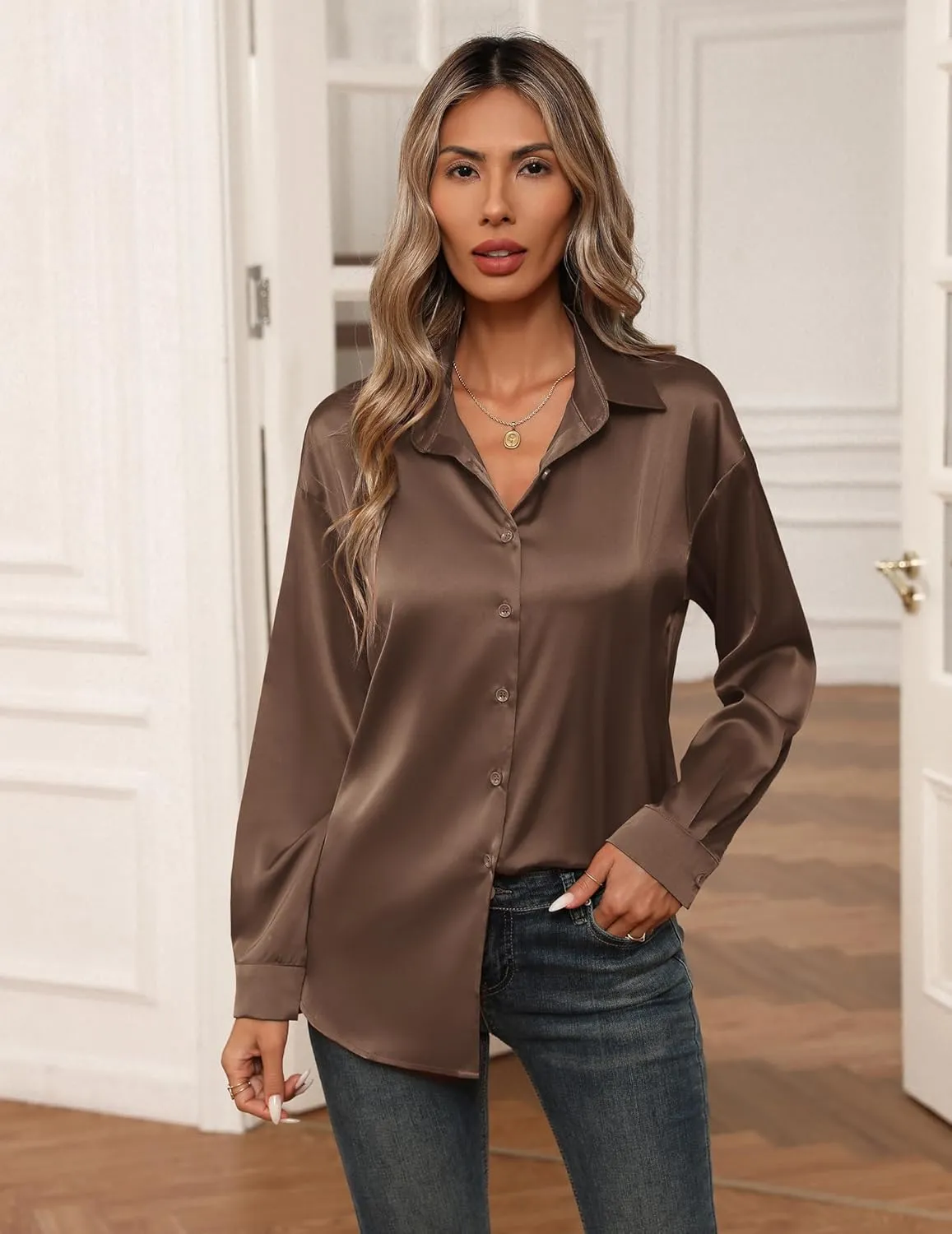 Zeagoo Blouses for Women Silk Button Down Shirts