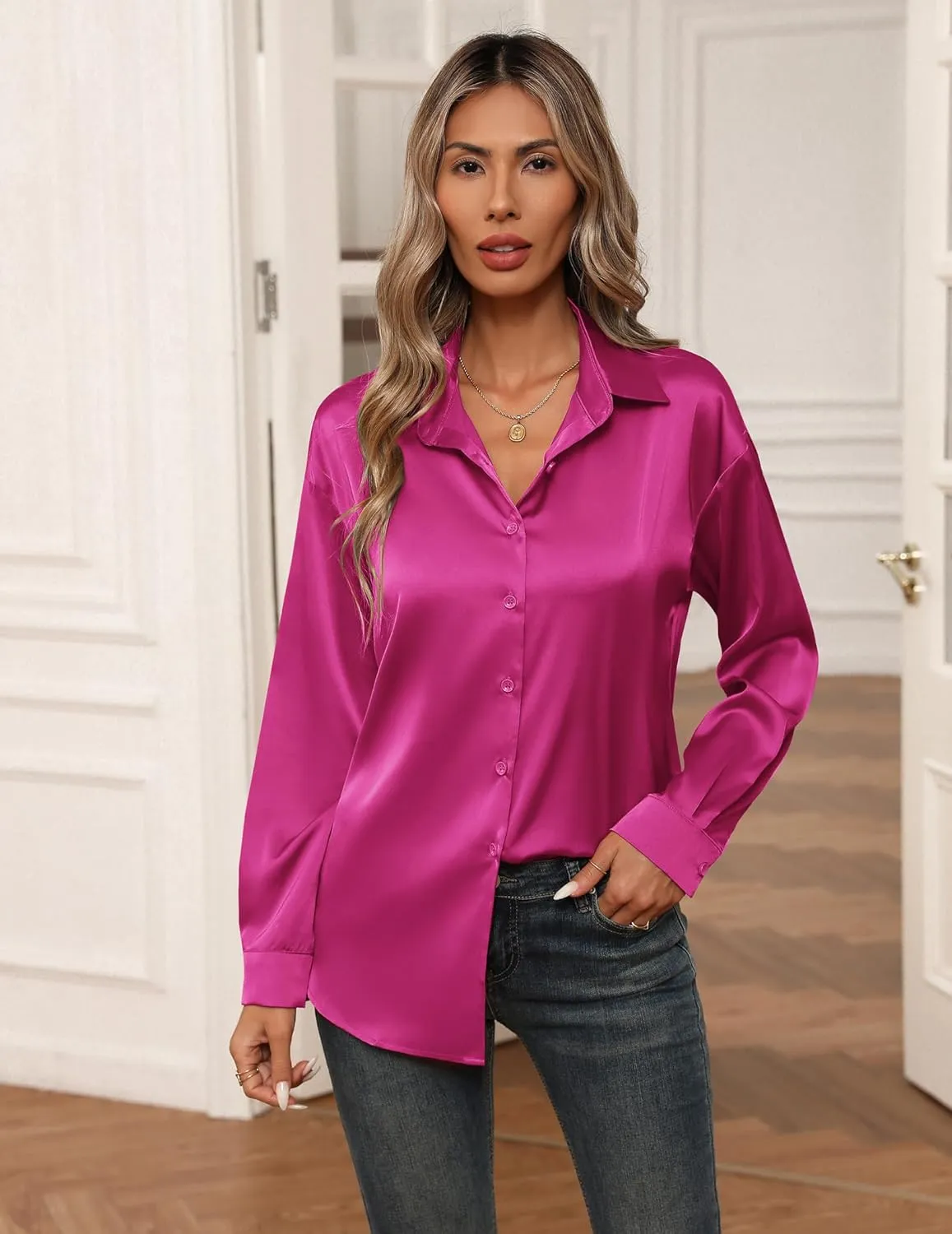 Zeagoo Blouses for Women Silk Button Down Shirts