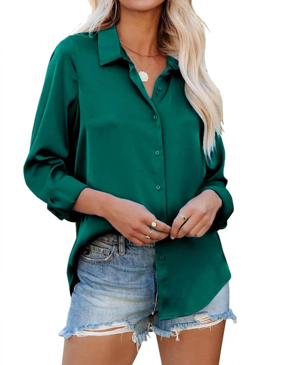 Zeagoo Blouses for Women Silk Button Down Shirts