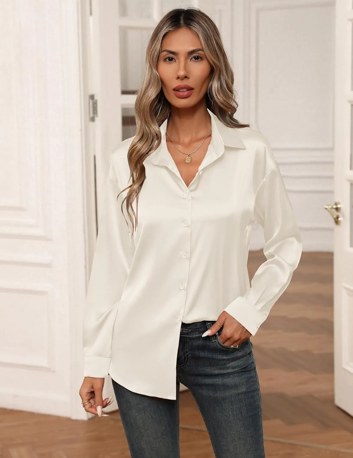 Zeagoo Blouses for Women Silk Button Down Shirts